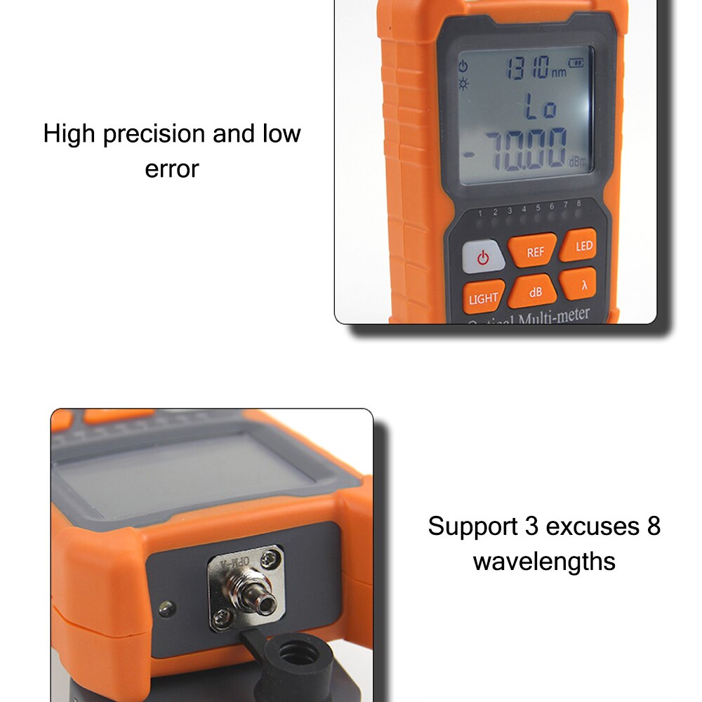 Portable Mini Fiber Optical Power Meter 8 Wavelengths with LED Light Network Cable Tester FTTH Fiber Optic Cable Tester