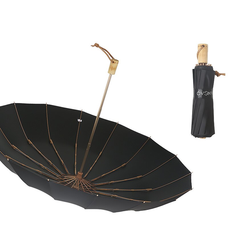 16K Color Coating Clear Umbrella Wooden Handle Folding Sun Umbrellas Rain Women Strong Windproof Men Umbrella Guarda Chuva: Black