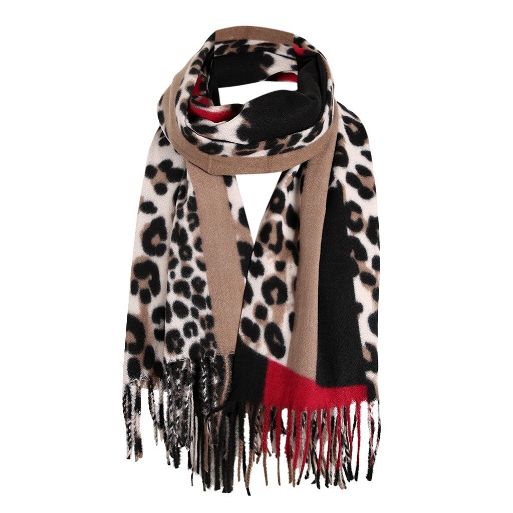 Leopard print winter women wool Brand shawl hijab luxury for ladies long scarves thick oversize pashmina#g3