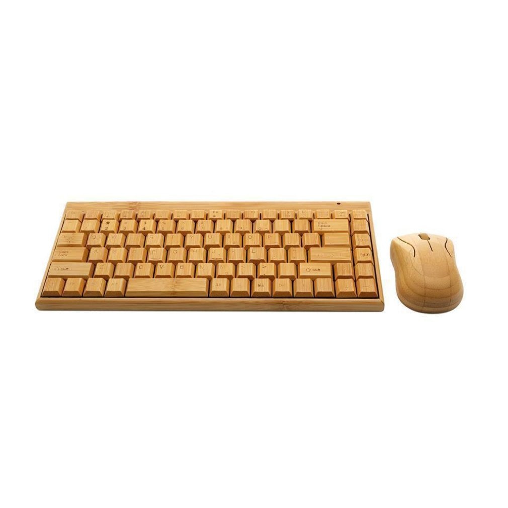 Clavier et souris sans fil en bambou 4G Combo clavier d'ordinateur fait main en bois naturel Plug And Play pour usage de bureau à domicile: Default Title