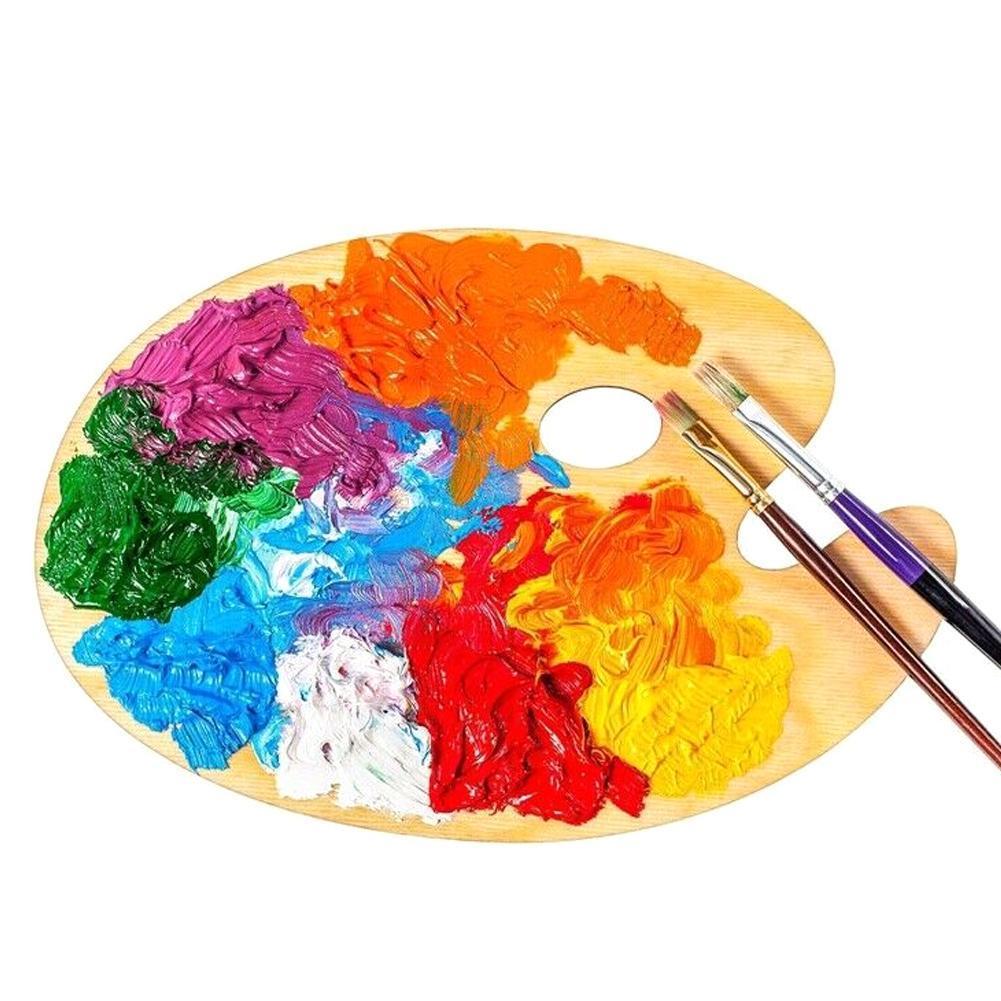 Smooth Tray Palette Art Supplies Watercolor Oval Oil Thumb Artist Flat With Hole Wooden Painting Office Supplies Acrylic H9Z7