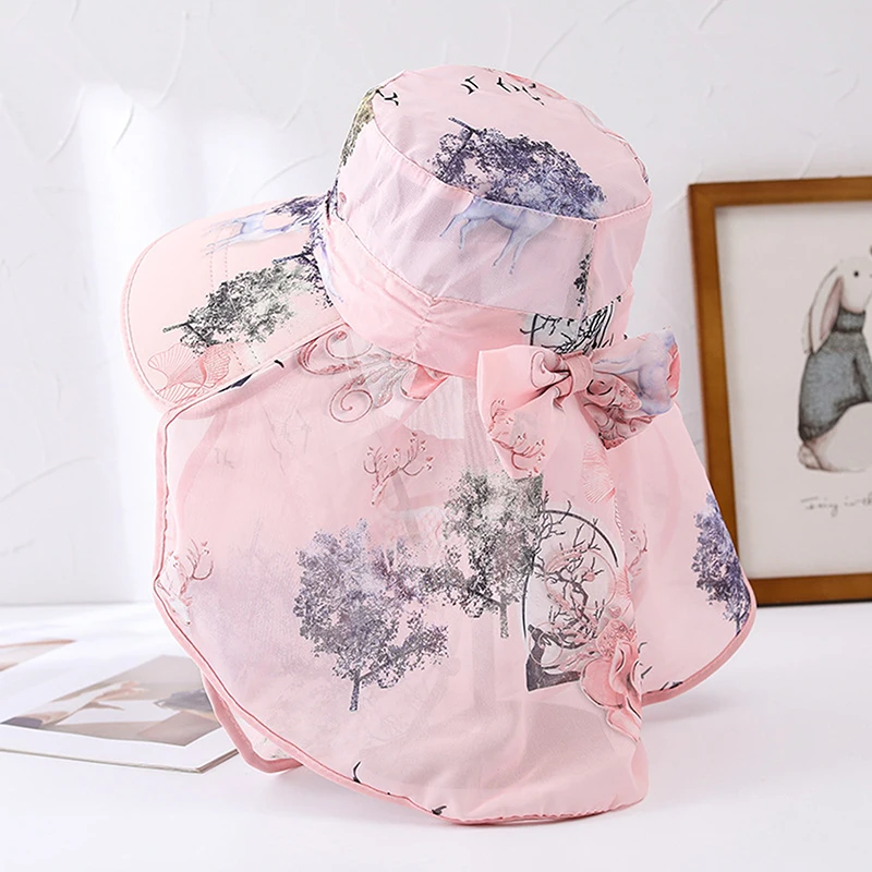 Outdoor Sun Bucket Hat for Women Girls Fishing Hat Wide Brim Bucket Hat with Neck Cover Protection Safari Cap beach hat