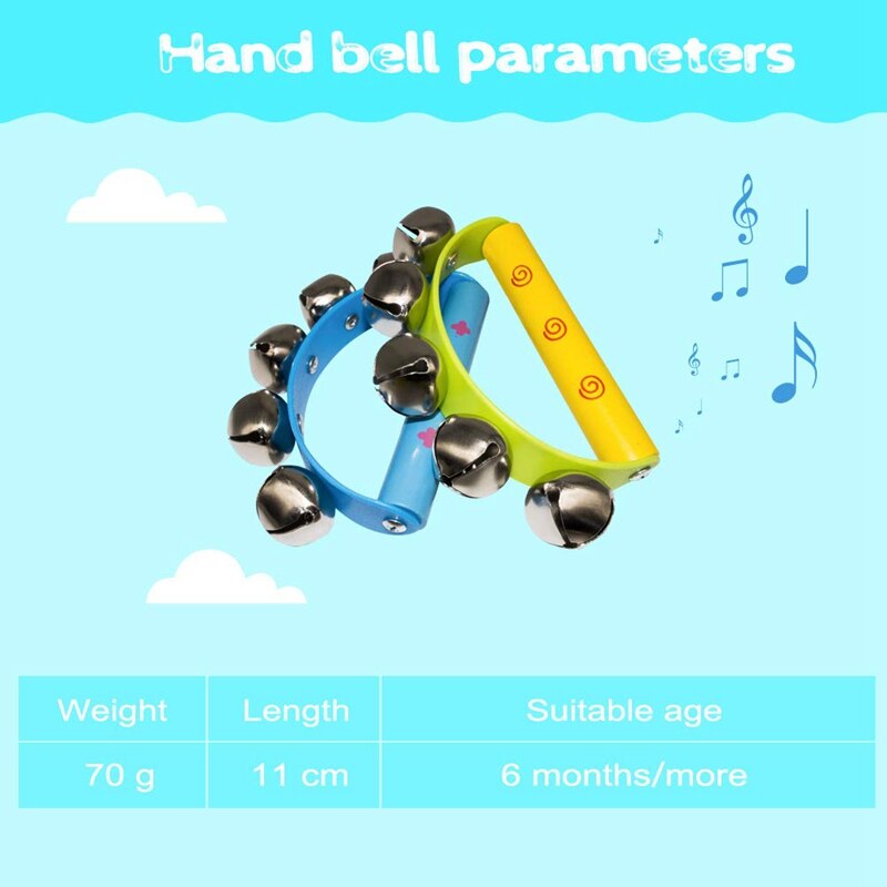 10Pcs Vivid Color Jingle Bells Sleigh Bells Instrument On Wooden Handle For Baby Kids Children Musical Toys