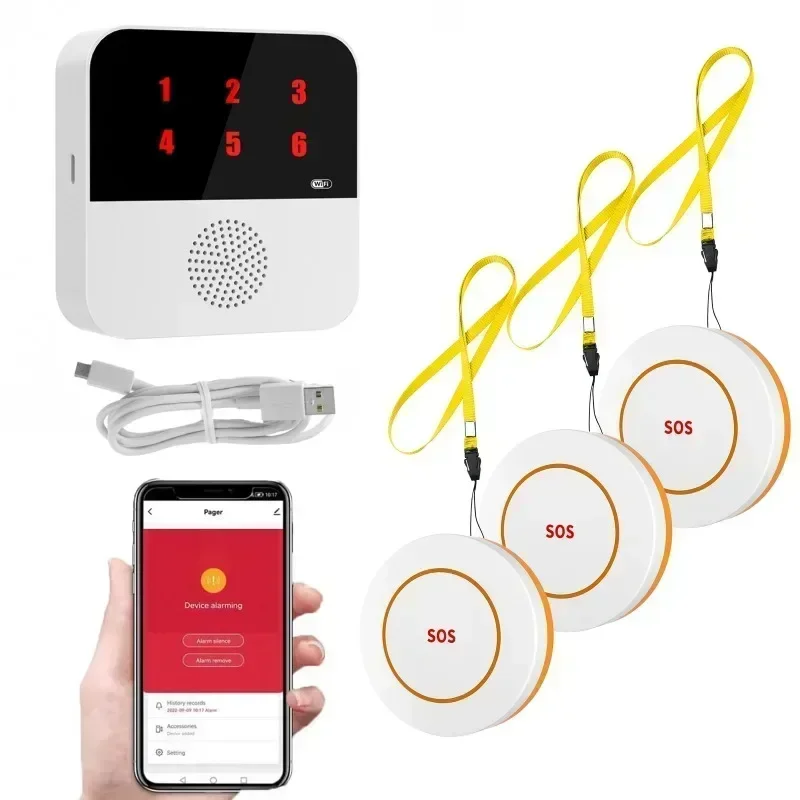 Tuya personnes âgées bouton WIFI sans fil soignant téléavertisseur personnes âgées SOS alarme personnes âgées alarme d'urgence pour Patients personnes âgées à la maison: Or