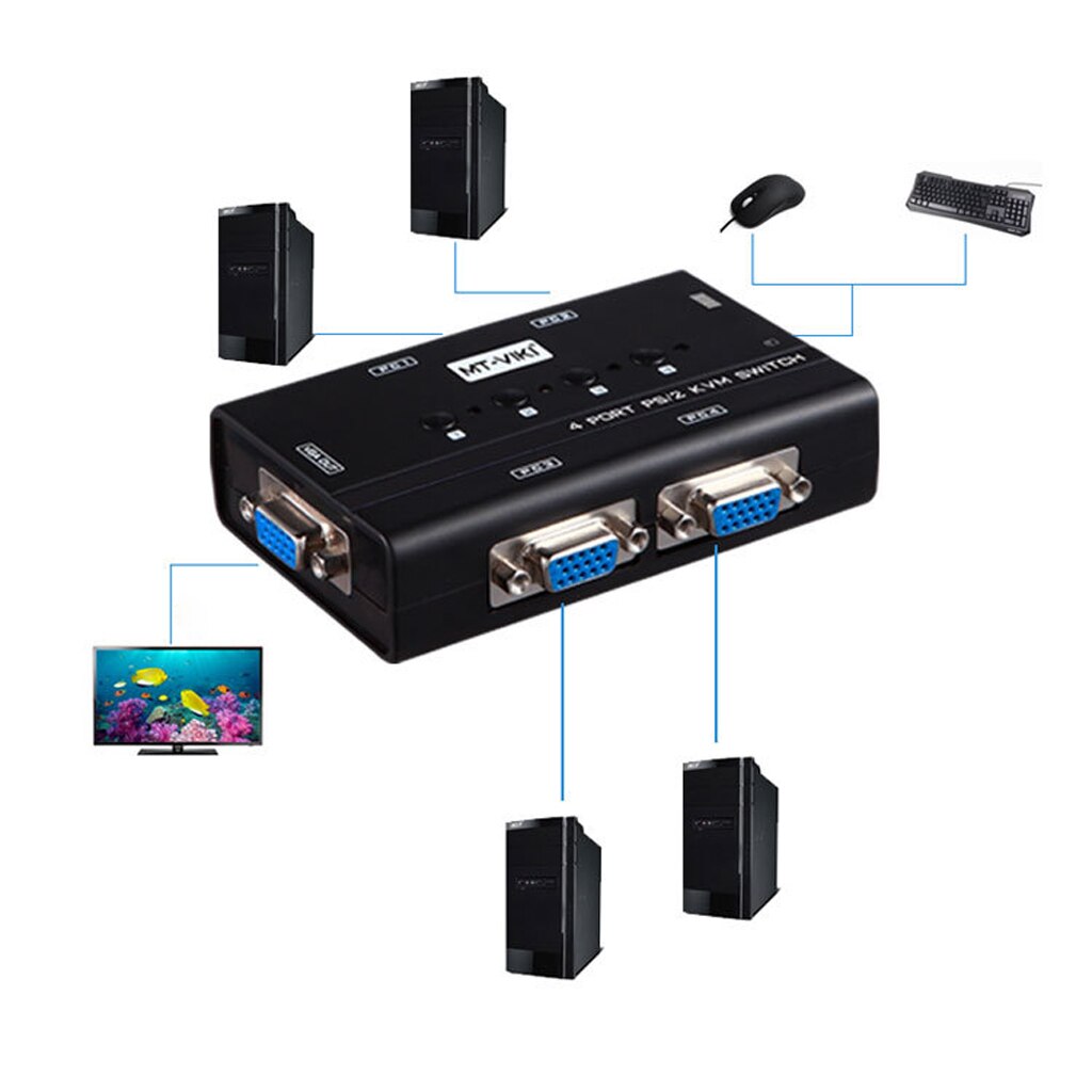 4 Port Smart KVM Switch Manual Key Press VGA USB Remote Extension Switcher