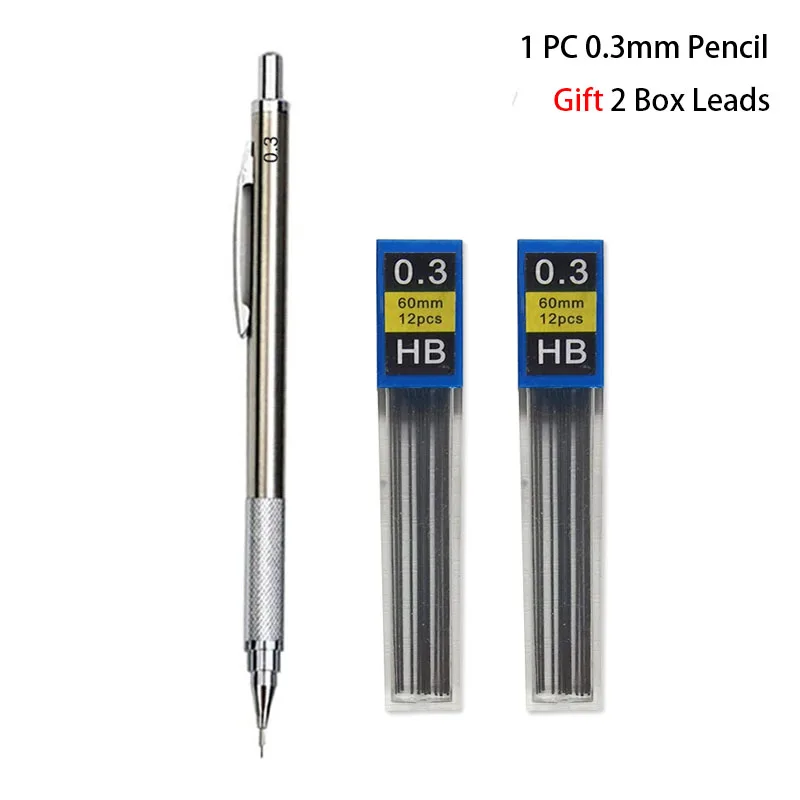 Portaminas de Metal de 0,3/0,5/0,7/0,9/1,3/2,0mm, juego de lápices HB automáticos de dibujo con cables, suministros de arte para escritura escolar y de oficina: Blanco