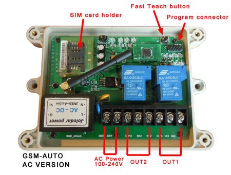 GSM remote control box / Double big power relay output ( GSM-AUTO AC type) (QUAD Band)