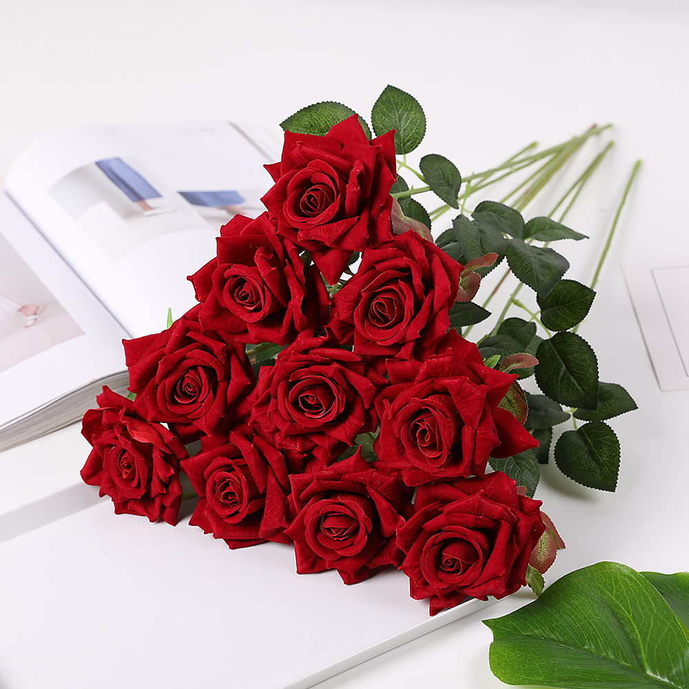 10 pc/ set 50 cm champagne ros blommor bunt röda rosor konstgjord blombukett bröllop bord dekor heminredning: Röd 2
