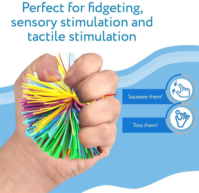 2PCS Baby Koosh Ball Silicone Skein Ball Rubber Hair Ball Baby Exercise Ball Rainbow Fidget Sensory Ball Anti-Stress Toys