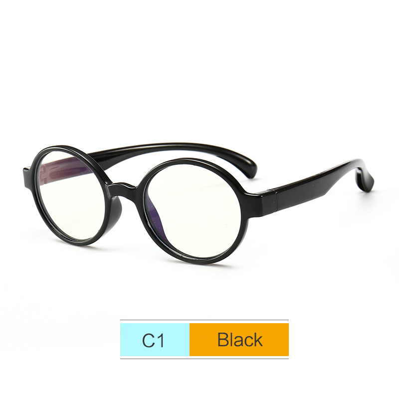 Yooske børn anti blå lys brille ramme børn  tr90 silikone optiske briller dreng pige fleksible runde briller beskyttende: C1 sorte