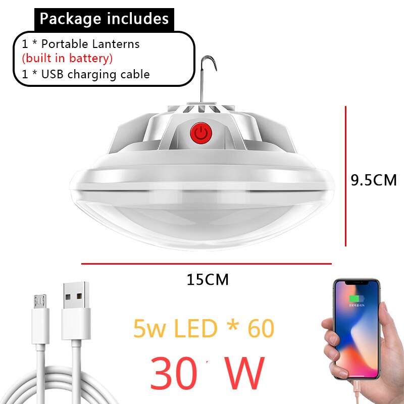 50W Rechargeable LED Bulb Lamp Remote Control Solar Charge Lantern Portable Emergency Night Market Light Outdoor Camping Home: 30W