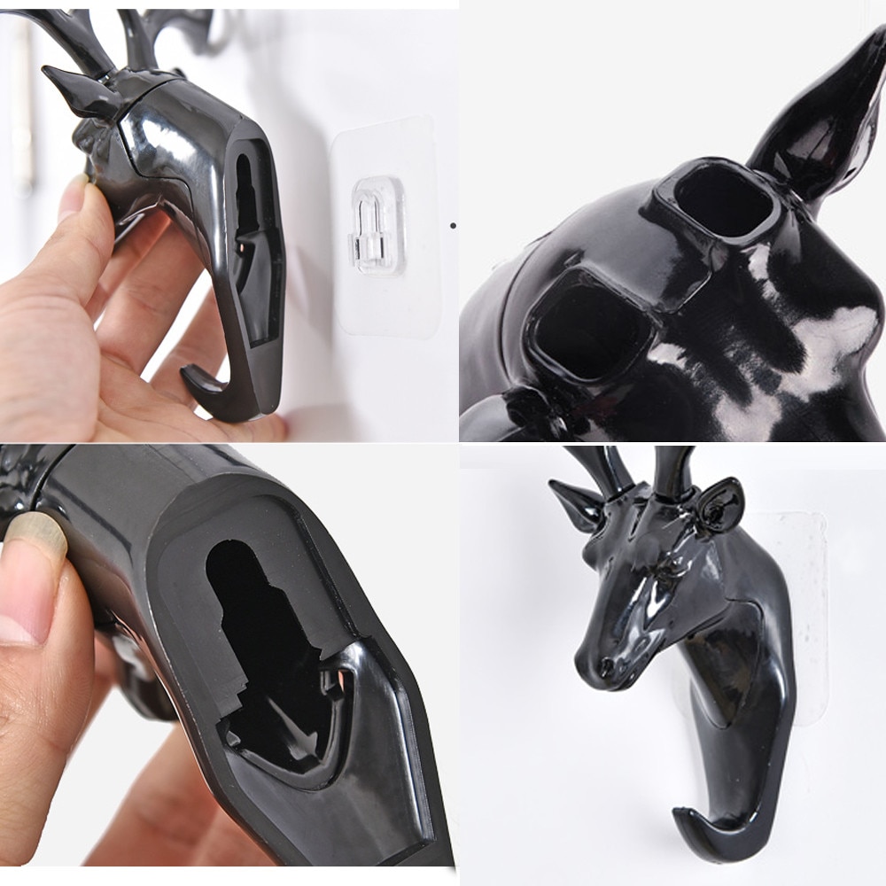 Hjortehorn vægmonteret hængekrog selvklæbende gør-det-selv bøjleholder elghoved taske nøgler sticky holder organizer#yl