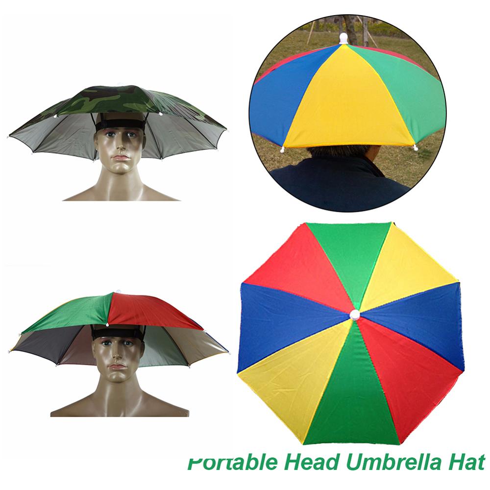 Pieghevole Ombrello Pioggia Uomo 55 centimetri Portable Head-montato Ombrello Per Esterno di Campeggio di Pesca Leggero Sole Ombrelli Cap D3