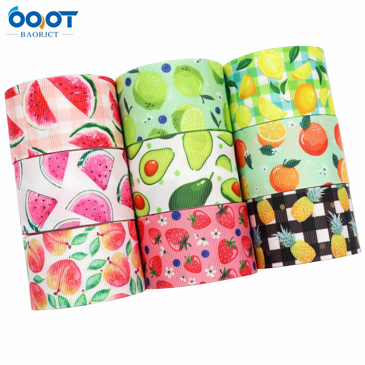 38Mm 10Yards M-21610-789 Fruit Serie Thermische Overdracht Gedrukt Grosgrain Linten, Boog Cap Diy Party Verpakking Materialen: 9 each one yards