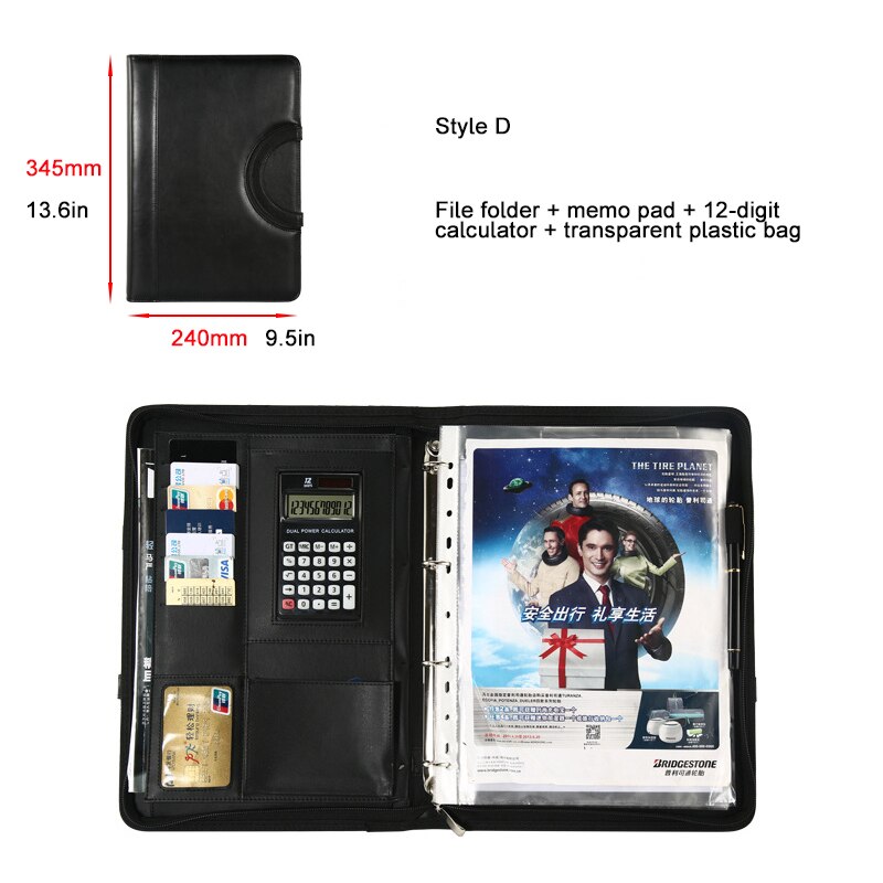 A4 File Folder PU Document Bag Calculator Binder Briefcase Business Contract Storage Manager Portfolio Protable Office Organizer: 8