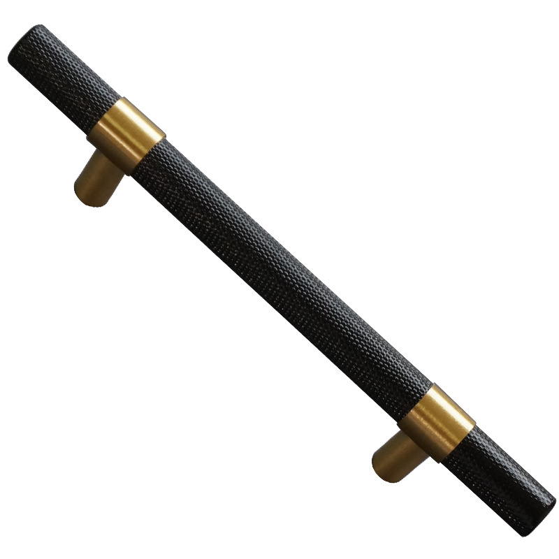 Poignée de barre en T moletée/texturée en laiton noir, boutons et poignées de porte d'armoire de cuisine, quincaillerie de meubles