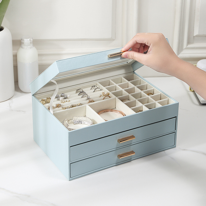 Caja de joyería de viaje portátil, cajas S/M/L, organizador de joyas de 3 capas, caja de joyería con botón, almacenamiento de cuero, Joyeroe para joyeros