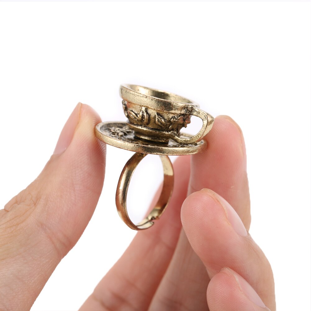 Retro Vrouwen Koffiekopje Ring Europese Ontwerpen Kunstmatige Brons Metalen Ringen Sieraden AIC88