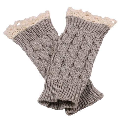 Mitaine longue en dentelle tricotée au Crochet pour femme, gants chauds pour les bras et les poignets, hiver automne: Gris clair