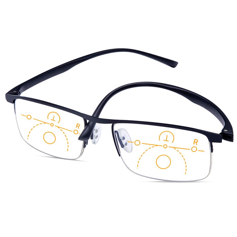 Progressive Multifocal Reading Glasses Men Women Magnifying Presbyopic Glasses See Far and Near Anti-Blue Ray Tr90 Half Frame