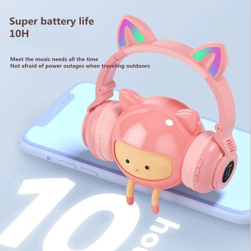 Bluetooth Headphone Wireless Earphone Cat Rabbit Ear Headsets3.5MM Jack RGB With Mic Headphones For Tablet PC Laptop Computer