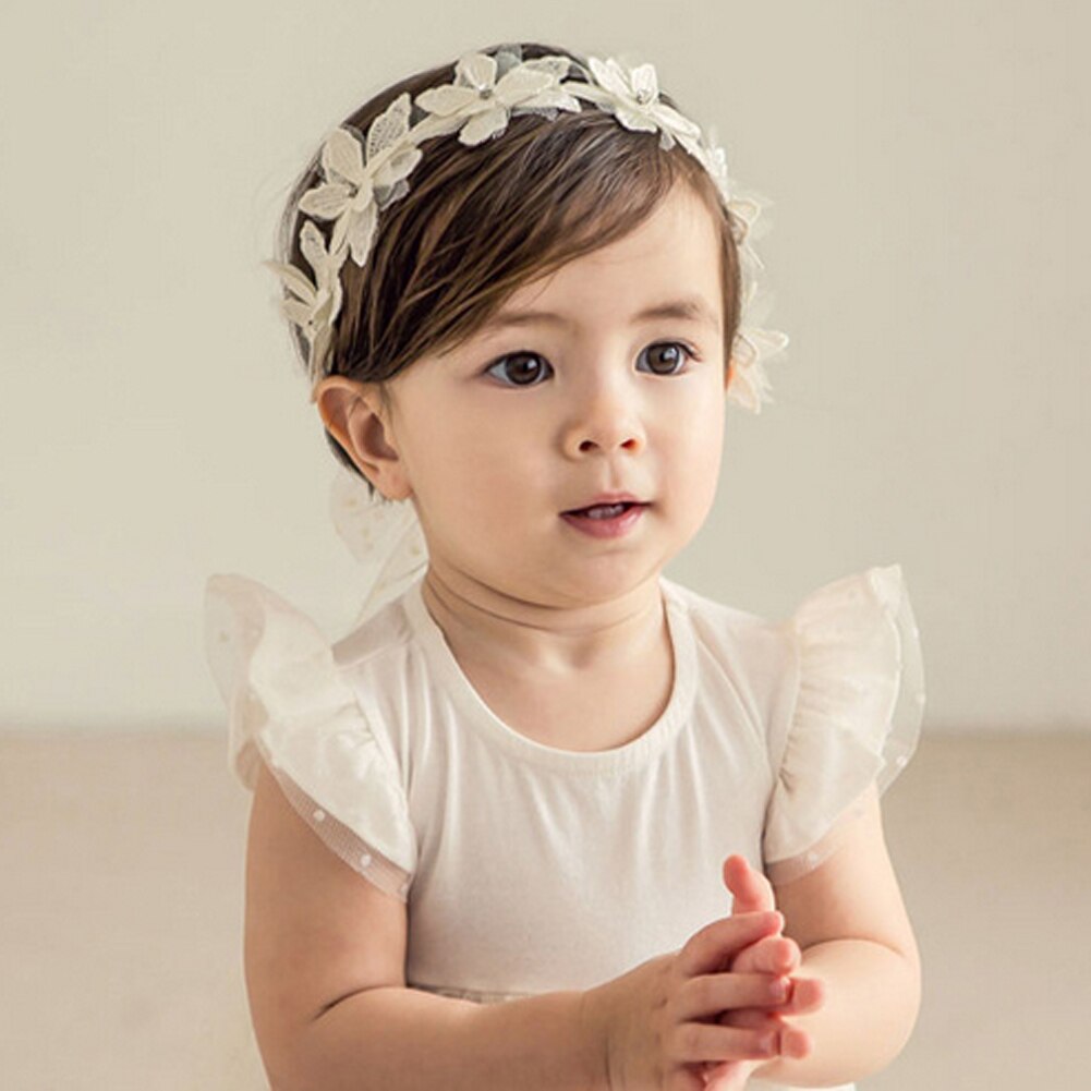 Neugeborenen Baby Mädchen Blume Haar Bänder Prinzessin Stirnband Weiß Blumen- Hochzeit Party Headwear