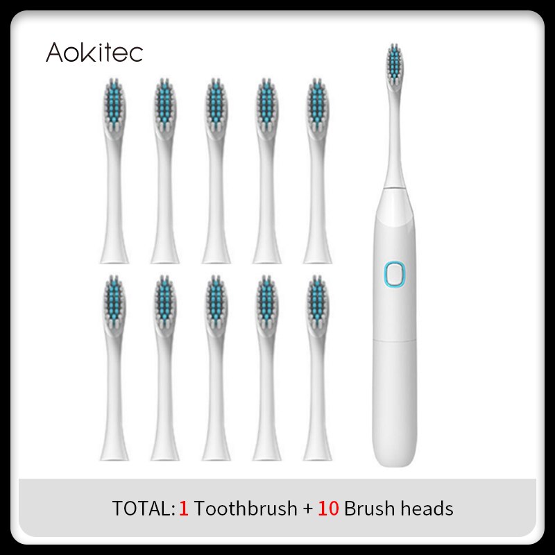 Aokitec Electric Sonic Toothbrush 50% OFF Replacement Heads Battery Automatic Waterproof Tooth Brush Deep Cleaning Oral Hygiene: White3