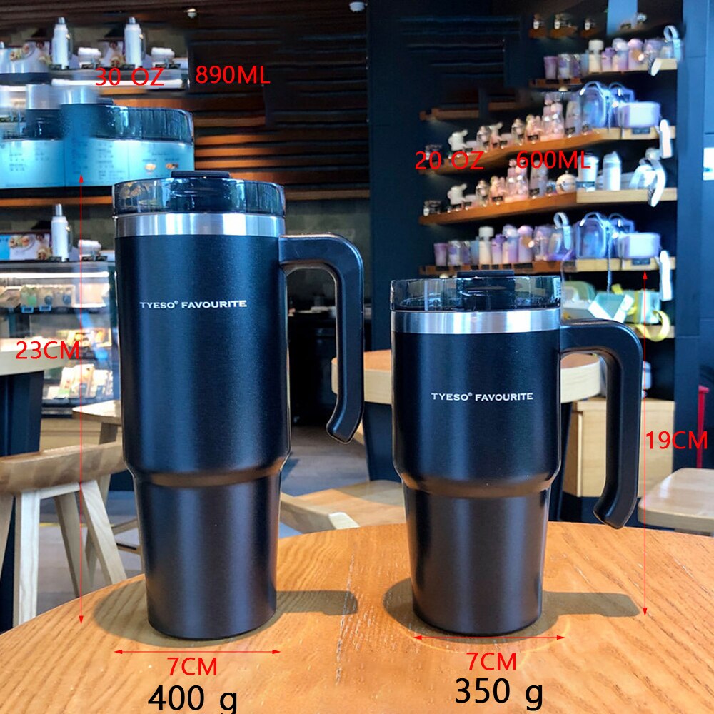 20oz/30oz Stainless Steel Thermos Cup With Straw Coffee Cup Thermal Insulation Ice Cup Car Cup Water Cup With Handle