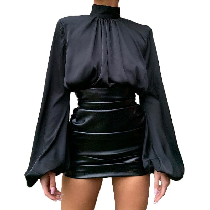 Kvinder bluser lange pufærmer bluse skjorte solid hvid kontor dame skjorte casual toppe blusas chemise femme