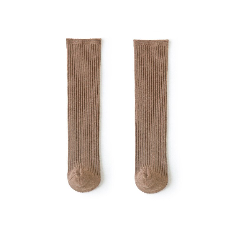 Autumn solid color knee-length cotton knitted socks sets 0-8 years baby girls all-match base socks 5 pairs set