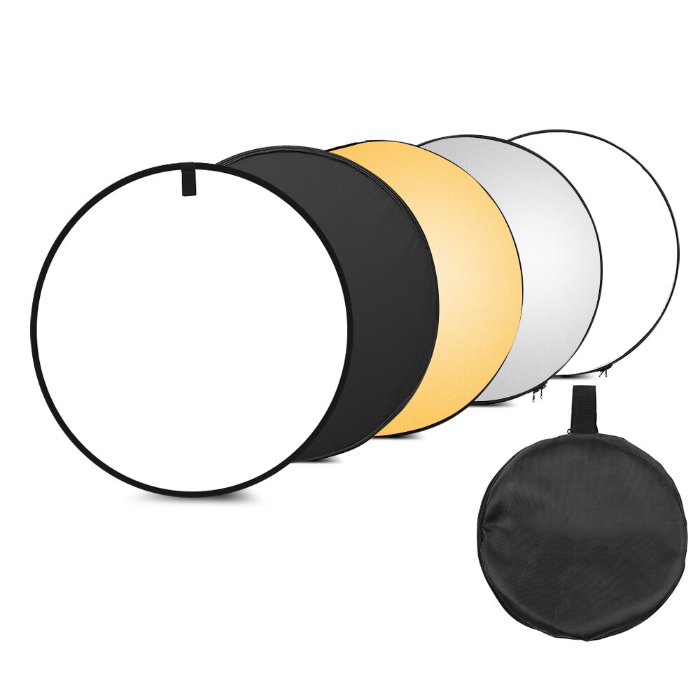 110cm/43 Inch Photography Light Reflector 5-in-1(Translucent/Silver/Gold/White/Black) Collapsible Studio Outdoor with Carry Bag