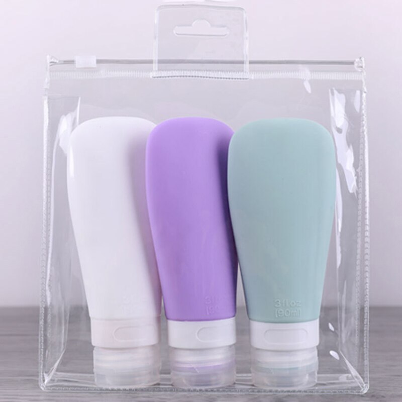 1 lot /3 st silikonpåfyllningsbar flaska 60/90ml reseschampoflaska lotionpackningspressflaskor bärbar kosmetikbehållare: Vitlilagrön 3 st / 90ml 3oz
