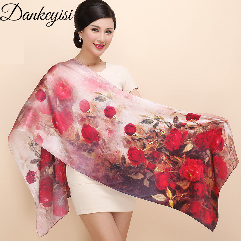 Dankeyisi dames moerbei zijden sjaal lente herfst dames echte zijden sjaals lange bedrukte sjaals strandkleding 172*55cm