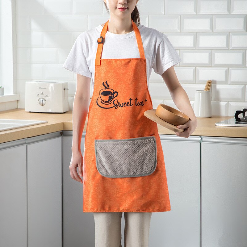 Waterproof Aprons Adjustable Dust And Oil-proof Women Men Erasable Hand Apron With Pockets For Home Cooking Kitchen Accessories: Orange Wipe Hand