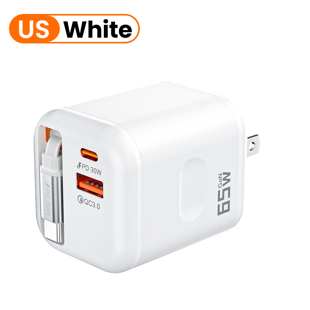 65w- poorts dual-port intrekbare kabel snellader snellader reis usb-c oplader eu/us/uk stekkeradapter voor iphone 15 16 17: Ch