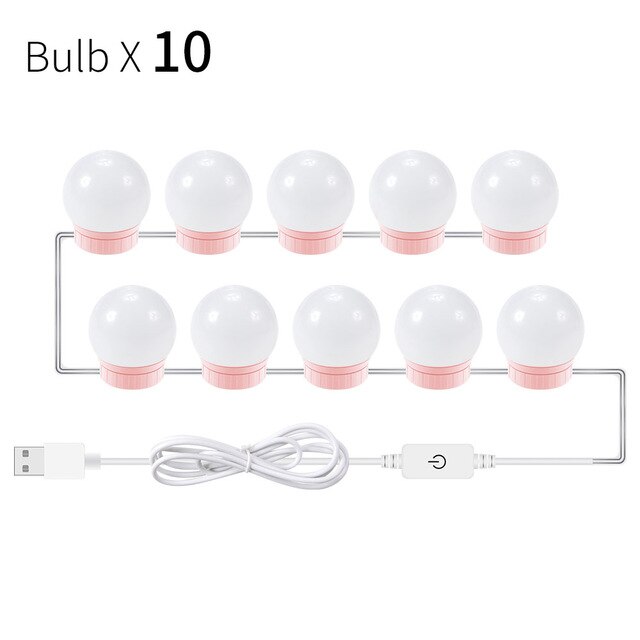Make-up Spiegel Licht mit Led Beleuchtung Spiegel Lampen für Home Decor Badezimmer Kosmetische Dressing Tisch Spiegel Lampe Eitelkeit Lichter Usb: 10 bulbs pink