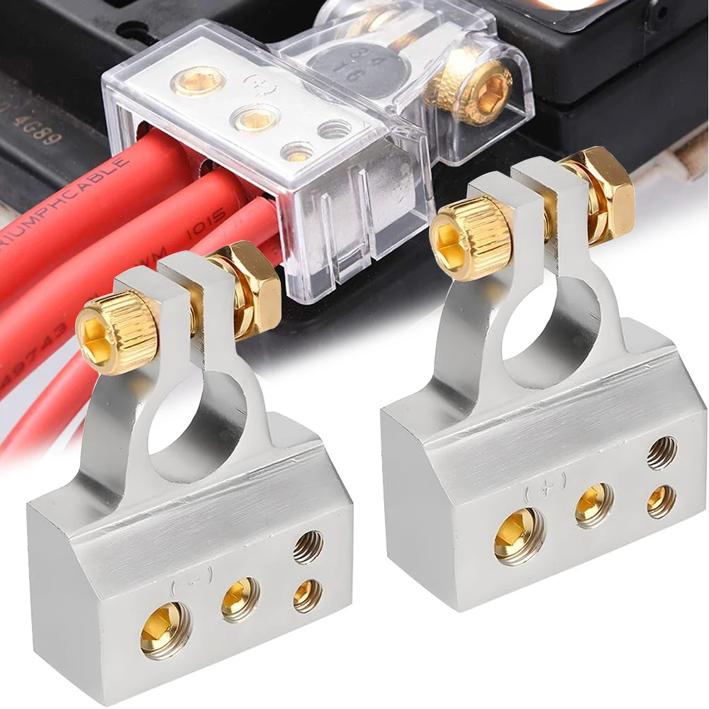 1 Paar Auto-Batterie-Anschlussklemmen-einstellen, 2/4/8/10 AWG, Auto-Audio-, positiv Negativ Batterie-Pfostenklemme mit transparenten Abdeckungen, Unterlegscheiben