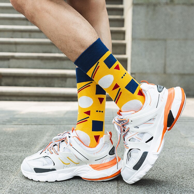 Cotton Socks Man Autumn Personality Men's Socks Cotton Geometric Men Anti-friction Motion Happy Socks