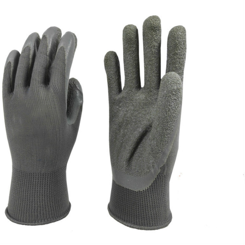 2Pairs Werkhandschoenen Nylon Gecoate Arbeid Bescherming Rimpel Handschoenen Anti-Olie Anti-Wrijving Antiskip Tuin