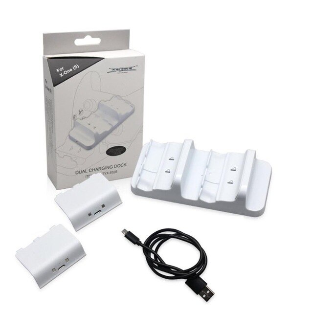 Dual Charging Station Dock Stand + 2 Batterij Voor Xbox One Wireless Controller: WHITE