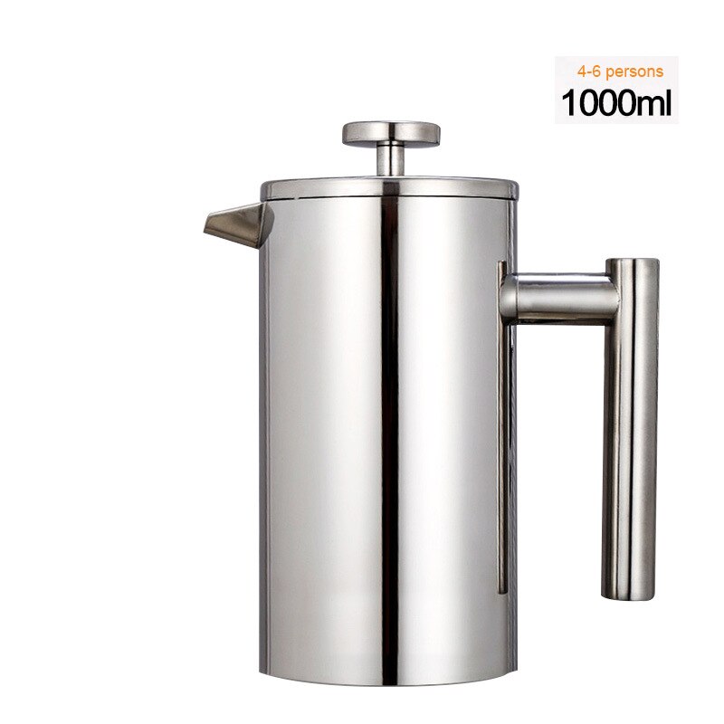 Franse Pers Koffiezetapparaat Rvs Dubbelwandige Koffie Percolator Pot Grote Capaciteit Handleiding Espressomachine Pot: Coffee Maker 1000ml