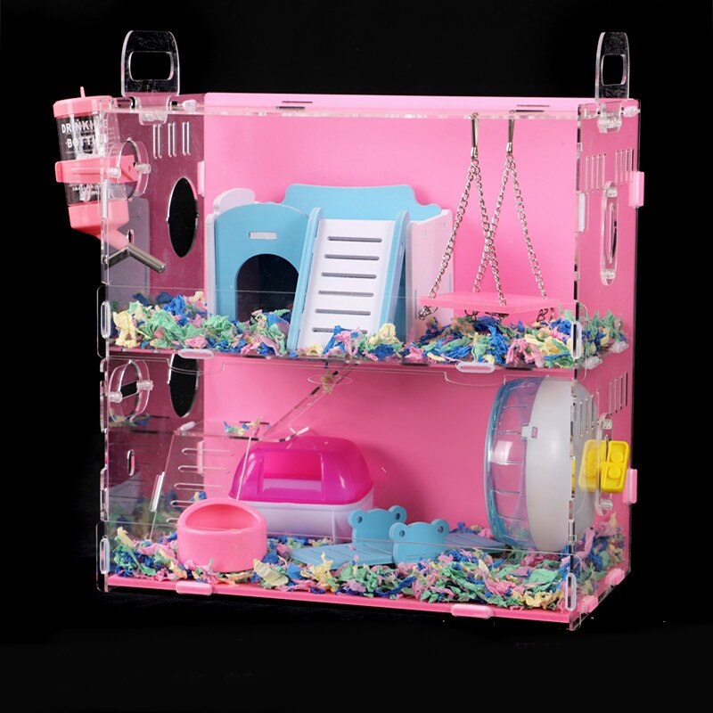 Grote Maat Hamster Huis Acryl Transparant Hamsterkooi Wielen Kleine Huisdier Villa Cavia Kooi Speelgoed Nest Accessoire 30x20x30CM: jk-14