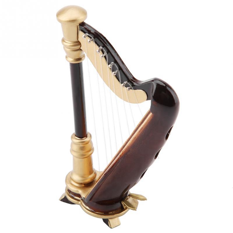 gorący-drewniane mini harfa replika i pudełko mini harfa Model mini instrument muzyczny wystrój domu instrument muzyczny Model 9Cm