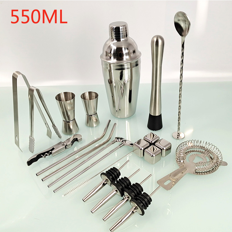 22pcs Stainless Steel Cocktail Shaker Mixer Wine Martini Boston Shaker For Bartender Drink Party Bar Tools 550ML/750ML: A
