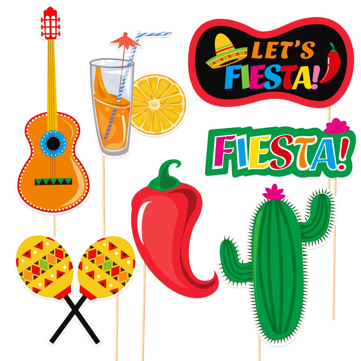 TINKSKY 20 Pcs Photo Booth Props Fiesta Party Supplies Mexican Carnival Prop for Wedding Birthday Party Favors