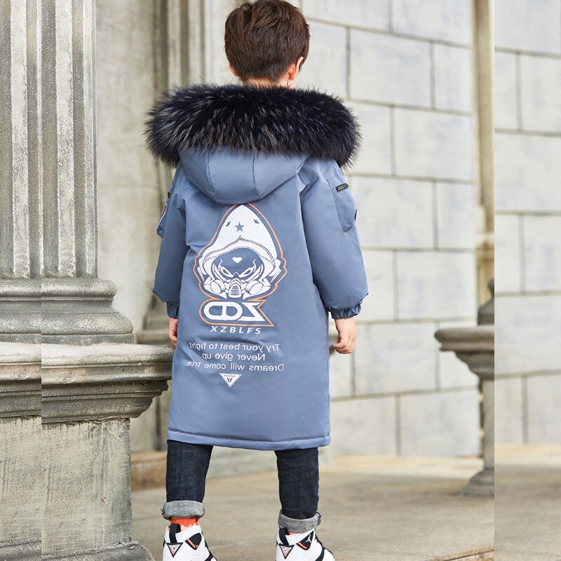 MudiPanda dziecięcy żakiet zimowy nastoletni chłopcy dziewczęta wyściełanana kurtka z bawełny zagęścić ciepłe długie kurtki maluch dziecięca odzież wierzchnia: Niebieski / 14