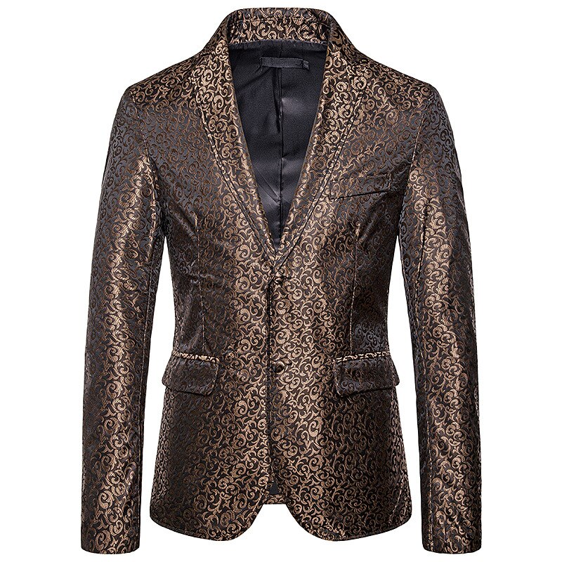 Hommes noir Paisley Blazer veste de simple boutonnage Blazer robe formelle Blazer scène Costume Homme: coffee / S