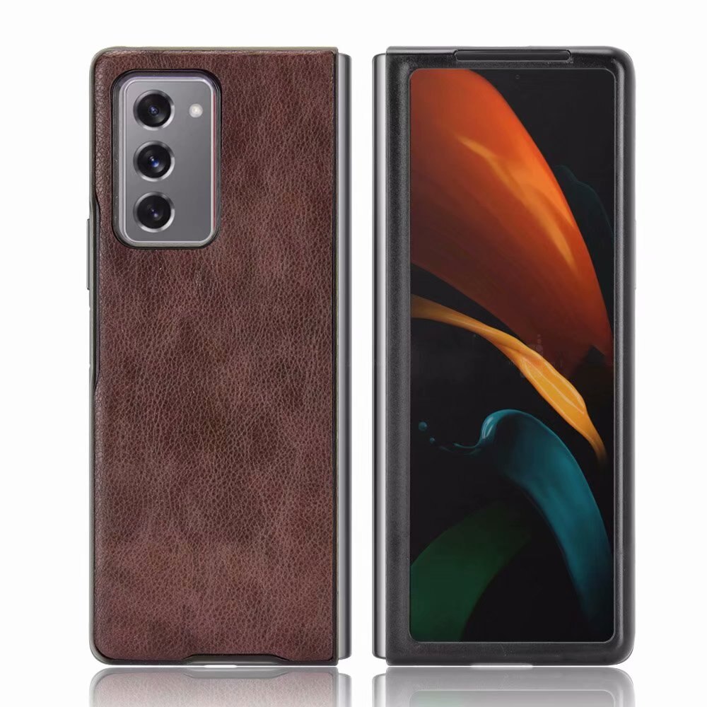 For samsung galaxy z fold 2 -deksel litchi striae hardt pc-deksel til samsung galaxy z fold 2 5g- deksel støtsikre coques: Brun