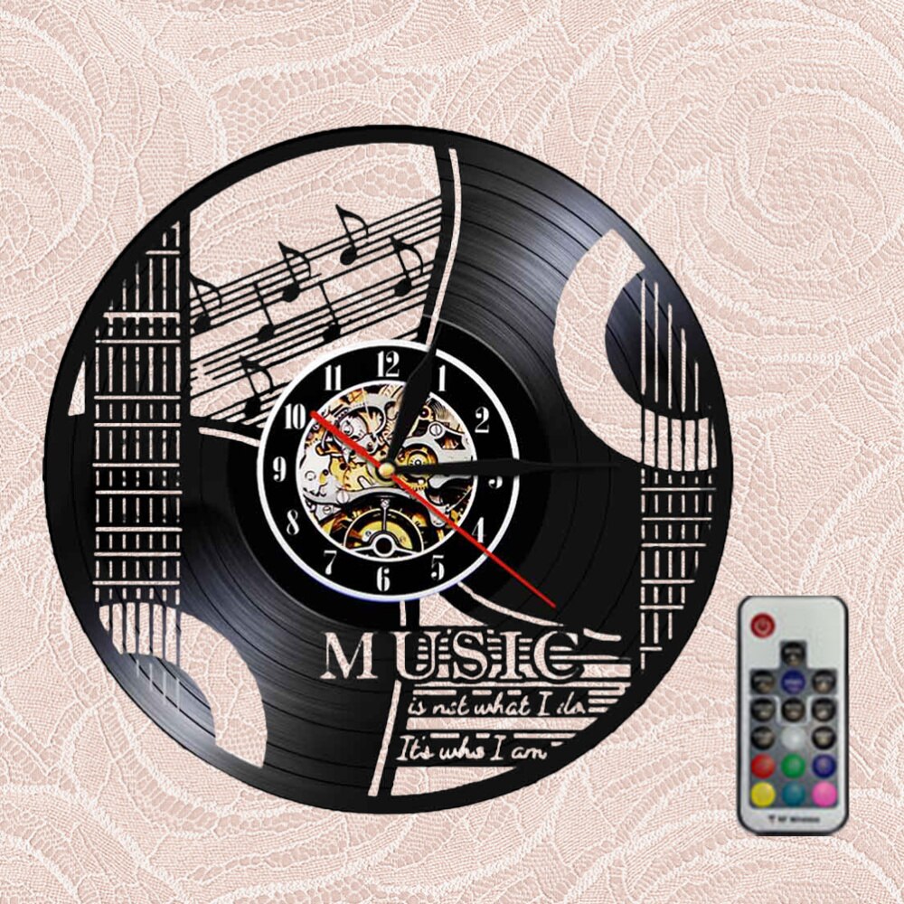 Vinyl Record Wall Clock Musical Note Instrument Wall Clock Wall Hanging Clock (without Lamp Shipment without Battery): Black 1