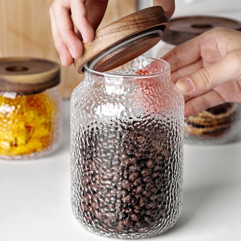 Jarra hermética de vidrio martillado para almacenamiento de granos de café, jarra de almacenamiento para té, caja para almacenar granos, suministros de cocina, 3 uds.